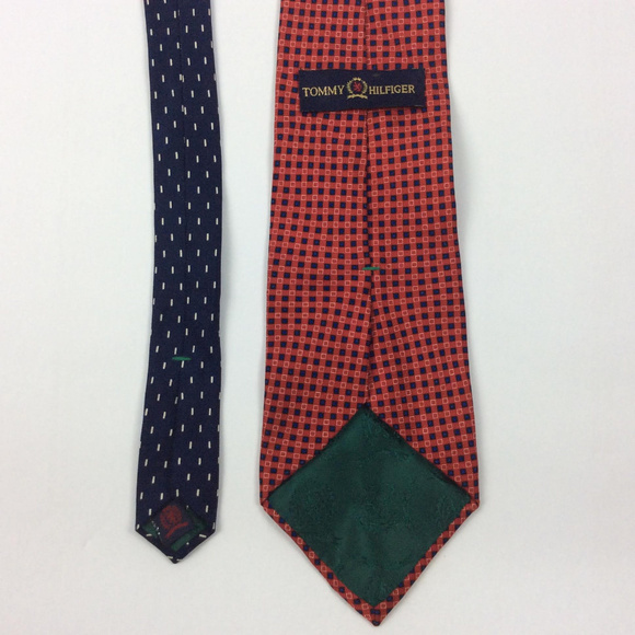 Tommy Hilfiger Mens Tie Red Navy Blue Silk Checker - Picture 3 of 8
